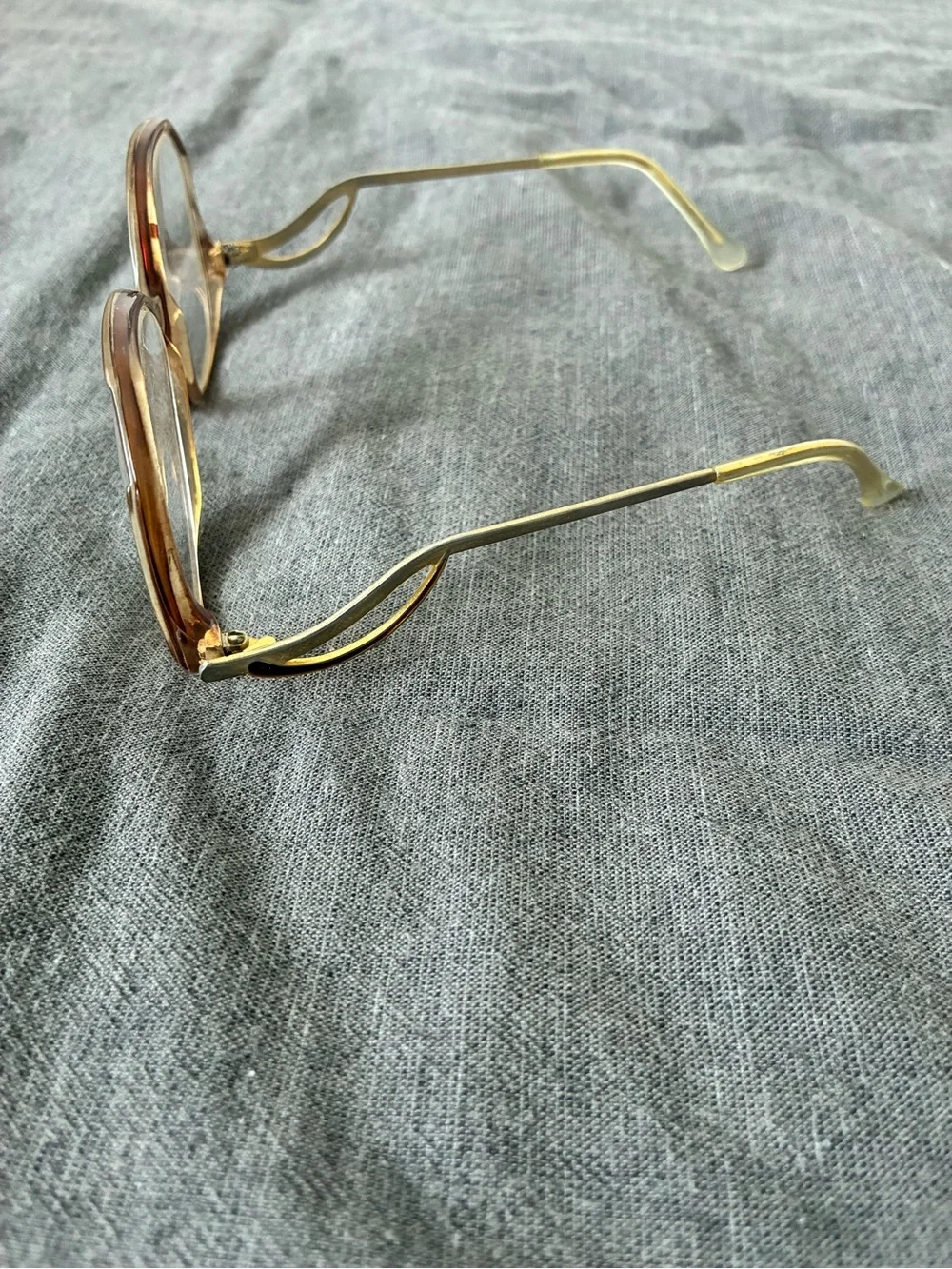 Vintage 1970’s Drop Arm Amber Oversized Eyeglasses Frames Only